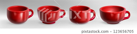 Coffee mug mockup set with red ceramic cups Coffee mug mockup set with red ceramic cups 123656705