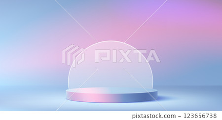 Round podium on pink and blue gradient background 123656738
