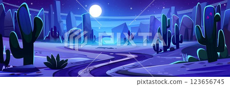 Wild West desert at night with moonlit landscape 123656745