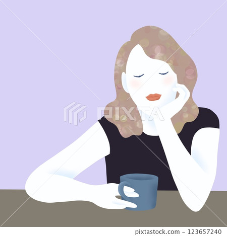 Illustration of a woman drinking coffee 123657240