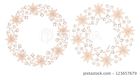 Mulled wine spices Star anise, allspice and clove Circular Frames borders Copy space Template Set 2 Mulled wine spices Star anise, allspice and clove Circular Frames borders Copy space Template Set 2 123657679