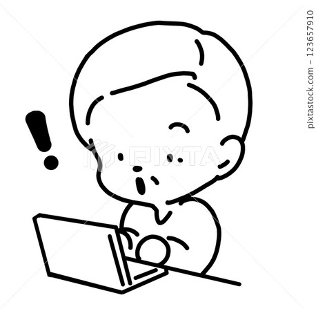 Illustration material of an elderly man surprised by using a computer 123657910