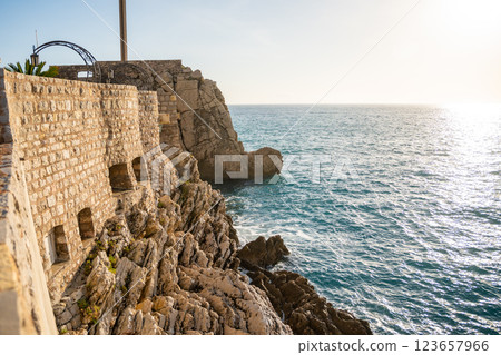 View of the ancient fort on the rocks in Petrovac, Montenegro in winter time View of the ancient fort on the rocks in Petrovac, Montenegro in winter time 123657966