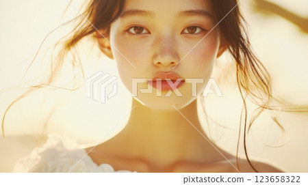 Beautiful female face with a clear look 123658322