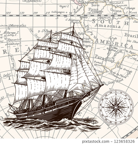 Sailing ship at sea. 123658326