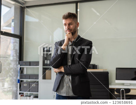 successful businessman male with inspiration from their excellent financial results. 123658691