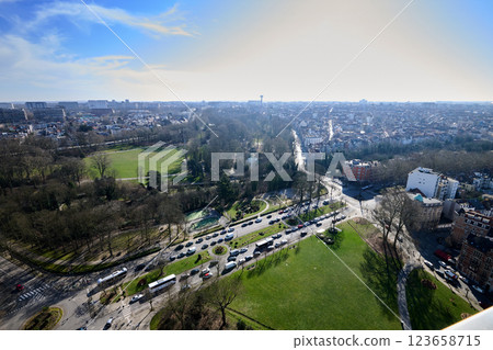 Aerial view on the north of Brussels by clear blue sky Aerial view on the north of Brussels by clear blue sky 123658715