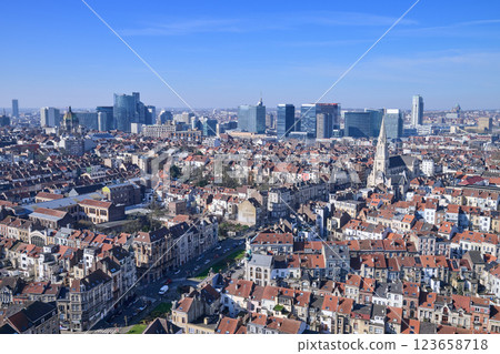 Aerial view on the north of Brussels by clear blue sky Aerial view on the north of Brussels by clear blue sky 123658718