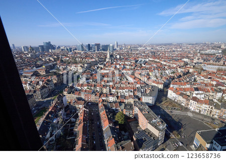 Aerial view on the north of Brussels by clear blue sky Aerial view on the north of Brussels by clear blue sky 123658736
