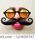Surreal face with mustache, sunglasses, and pink lips.  123658747