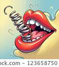Surreal illustration of a spring emerging from an open mouth.  123658750
