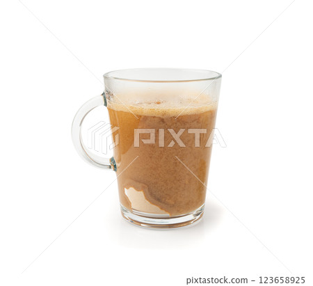 Maca powder drink isolated, dry Peruvian ginseng beverage, powder in water, ground ayak willku tea Maca powder drink isolated, dry Peruvian ginseng beverage, powder in water, ground ayak willku tea 123658925
