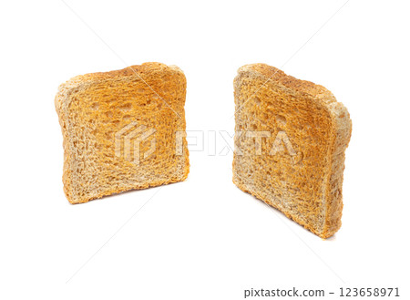 Bread Toasts Isolated, Toasted Sandwich Square Slices, Loaf Pieces for Toast on White Background Bread Toasts Isolated, Toasted Sandwich Square Slices, Loaf Pieces for Toast on White Background 123658971