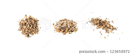 Chopped Truffle Chopped Parts Isolated, Tuber Melanosporum Mushroom Pieces, Black Truffle Cuts 123658972