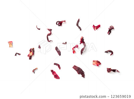 Dry Hibiscus Tea Isolated, Dry Rose Petals, Fruit Red Tea, Karkade Leaves, Dried Herbal Drink, Roselle Petal Dry Hibiscus Tea Isolated, Dry Rose Petals, Fruit Red Tea, Karkade Leaves, Dried Herbal Drink, Roselle Petal 123659019