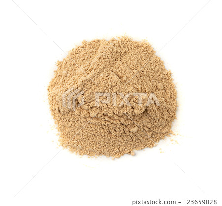 Maca powder , dry Peruvian ginseng powder, ground ayak willku superfood, organic 123659028