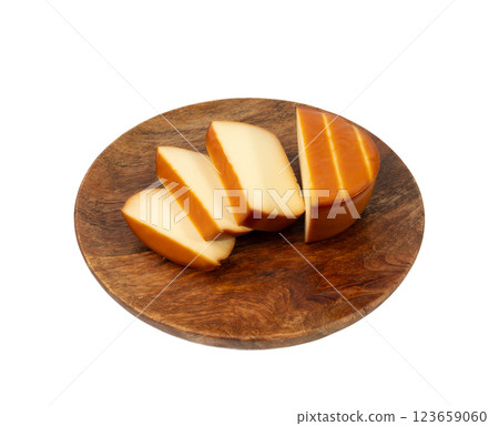 Smoked Round Cheese Isolated, Camel Milk Cheese, Mountain Snack, Sheep Milk Product on White Smoked Round Cheese Isolated, Camel Milk Cheese, Mountain Snack, Sheep Milk Product on White 123659060