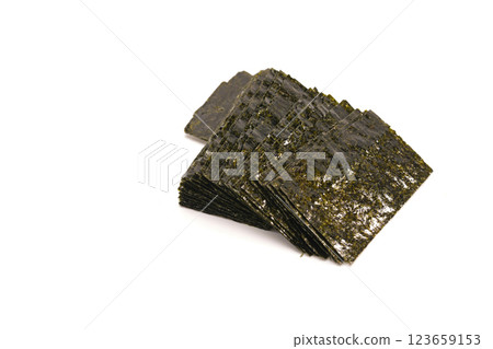 Crispy nori seaweed isolated on white background with copy space. Japanese food. Crispy nori seaweed isolated on white background with copy space. Japanese food. 123659153