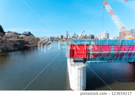 Miyazawa Bridge under construction and Sendai city 123659217