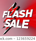 Flash sale banner with bold white text and metallic lightning bolt on red background.  123659224