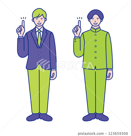 一名男學生指著某物的全身插圖[設定] 123659308