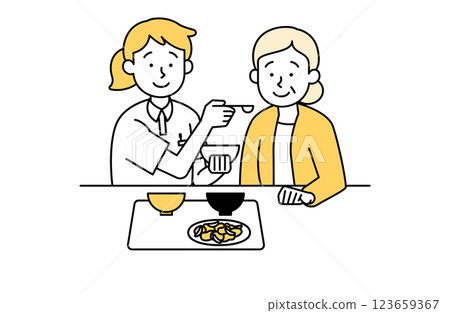 Vector illustration of elderly woman eating assistance caregiver nursing home Vector illustration of elderly woman eating assistance caregiver nursing home 123659367
