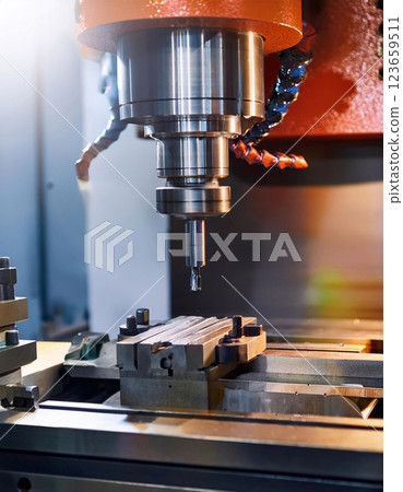 CNC milling machine processing on steel CNC milling machine processing on steel 123659511