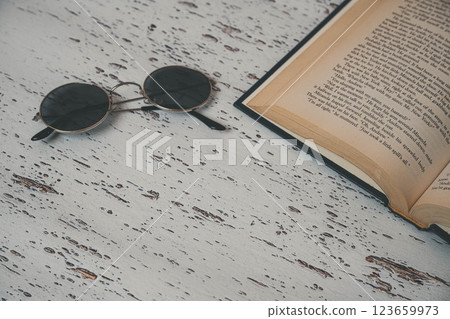 書籍和太陽眼鏡 123659973