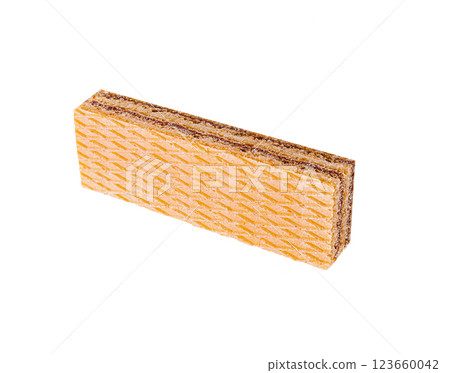 Unique layered wafer biscuit on a white background 123660042