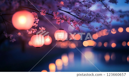 櫻花出現在水面上 櫻花出現在水面上 123660657