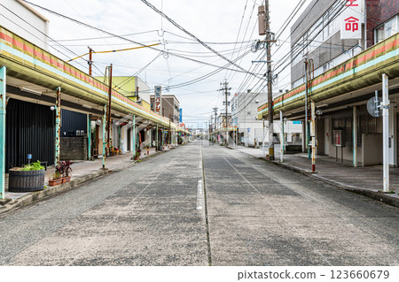 An image of a deserted local shopping street An image of a deserted local shopping street 123660679
