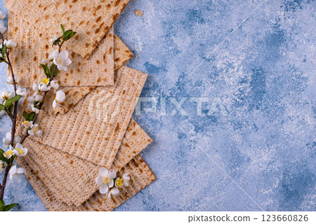 Traditional Jewish bread matzo for Passover 123660826