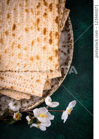 Traditional Jewish bread matzo for Passover 123660871