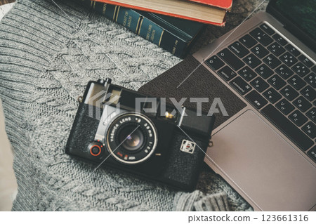 Laptop and retro film camera Laptop and retro film camera 123661316