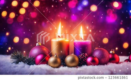 festive abstract background with decorations for celebrating the new year, winter fairy tale 123661861