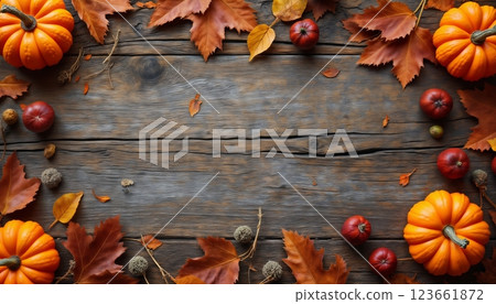 Halloween decorations with pumpkins on the background of a wooden wall, autumn season Halloween decorations with pumpkins on the background of a wooden wall, autumn season 123661872