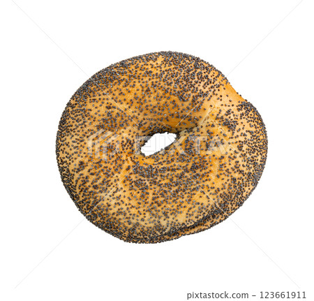Poppy Seed Bagel Isolated, One Round Bread Bun, Poppyseed Wheat Bakery for Breakfast Poppy Seed Bagel Isolated, One Round Bread Bun, Poppyseed Wheat Bakery for Breakfast 123661911