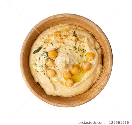 Hummus in bowl, houmous dip, chickpea humus tahini sauce, middle eastern spread 123661916