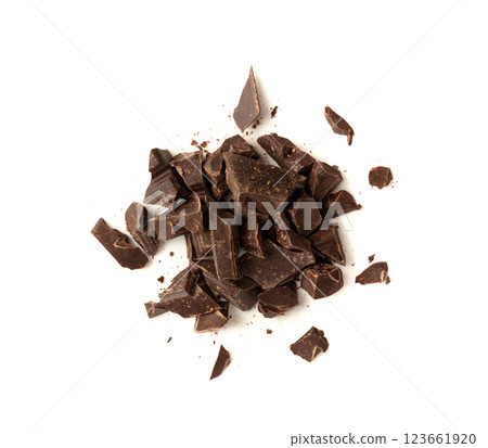 Grated Chocolate Pile Isolated, Crushed Chocolate Shavings, Crumbs, Scattered Flakes, Cocoa Sprinkles Grated Chocolate Pile Isolated, Crushed Chocolate Shavings, Crumbs, Scattered Flakes, Cocoa Sprinkles 123661920