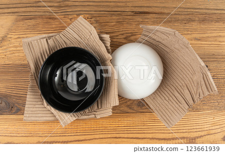Eco paper packaging texture background, crumpled biodegradable cardboard packing 123661939