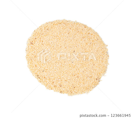Garlic powder pile isolated, dried granulated chopped crushed garlic on white background Garlic powder pile isolated, dried granulated chopped crushed garlic on white background 123661945