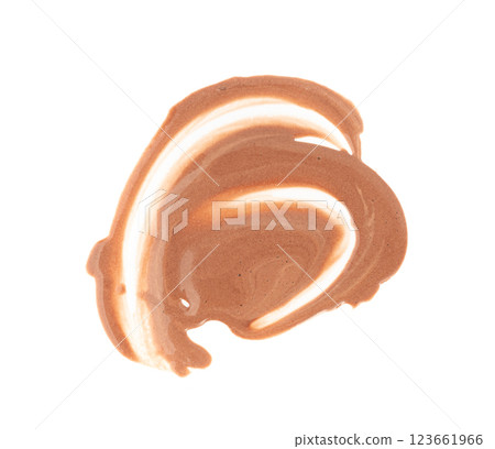 Melted chocolate ice cream isolated, real melting cocoa icecream drops, chocolate ice stain 123661966