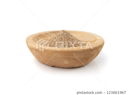 Milk thistle seeds powder, crushed silybum marianum grains pile, milled dry blessed milkthistle 123661967