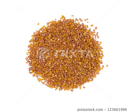 Sugar Sprinkles Pile, Golden Candy Sprinkles, Sweet Brown Flakes Glaze Decoration, Multicolored Crystals 123661996
