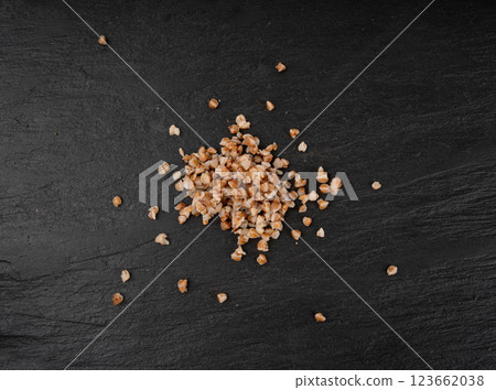 Boiled Buckwheat Pile on Black, Cooked Buck Wheat Grains, Porridge Heap, Cook Buckwheat Boiled Buckwheat Pile on Black, Cooked Buck Wheat Grains, Porridge Heap, Cook Buckwheat 123662038