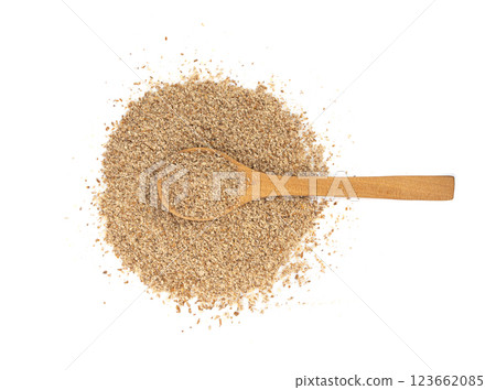 Milk thistle seeds powder, crushed silybum marianum grains pile, milled dry blessed milkthistle 123662085