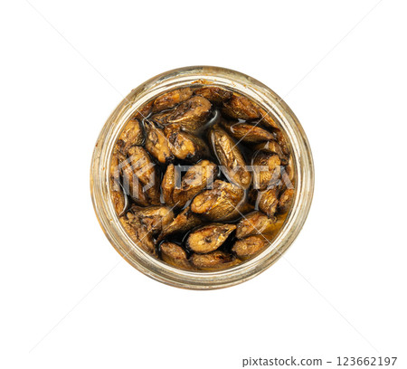 Canned sardine fillet, marinated pilchard, traditional sprat in oil, glass jar 123662197