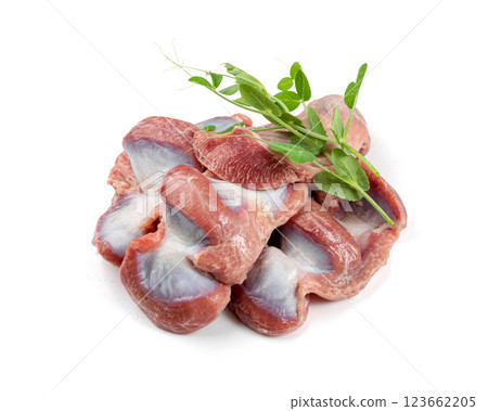 Poultry Offal Isolated, Raw Chicken Stomach, Poultry Giblets, Fresh Turkey Stomach, Chicken Gizzard 123662205