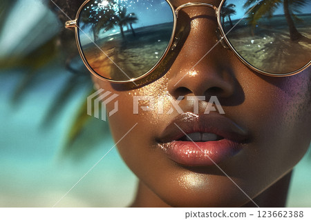black woman wearing sunglasses, generative AI 123662388