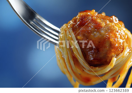 spaghetti with meatballs, generative AI 123662389